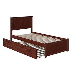 Atlantic Furniture Madison Platform Bed with Flat Panel Footboard and Twin Size Urban Trundle, Walnut