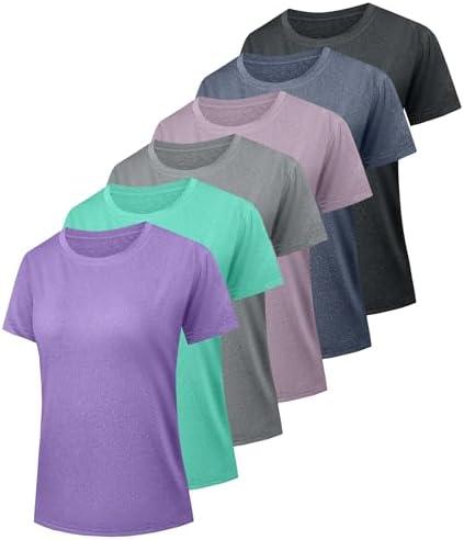 Kinglaman 5/6 Pack Women's Dry Fit Workout Top Short Sleeve Athletic Yoga Tee T-Shirts UPF 50+ UV Sun Protection Swim Shirts, S