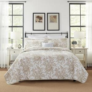 Laura Ashley - Queen Quilt Set, Reversible Cotton Bedding with Matching Shams, Home Decor for All Seasons (Bedford Mocha, Queen) (Bedford Brown/White)