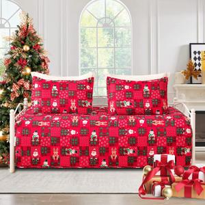 Jarson 3-Piece Christmas Daybed Cover Set,Twin Xmas Daybed Bedding Sets,Patchwork Daybed Comforter for New Year Bed Decor,Santa Snowman Holiday Daybed Bedding with Matching Shams,39"x75"(Red)