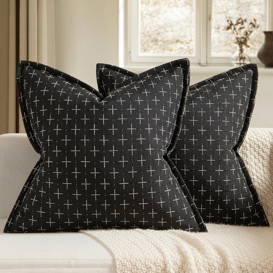 MIULEE Decorative Burlap Linen Throw Pillows Covers 20x20 Inch Black Vintage Couch Pillow Covers Outdoor Modern Farmhouse Pillowcase Woven Textured Cushion Cases for Sofa Bed Livingroom