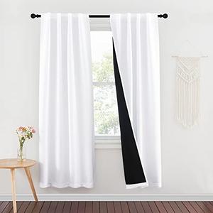 NICETOWN 100% Blackout Window Curtain Panels, Cold and Full Light Blocking Drapes with Black Liner, 72 Inches Drop Thermal Insulated Draperies for Studio (White, 2 Pieces, 37 inches Wide Each Panel)