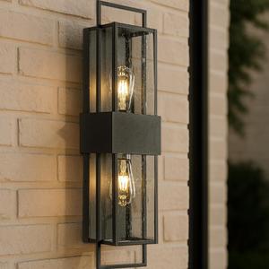 H26 inch 2-Light Large Outdoor Wall Sconce with Dusk to Dawn Sensor Waterproof Matte Black Exterior Wall Light wiht Clear Glass for Porch Garage Entryway House