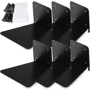 Jetec 6 Pack Invisible Floating Bookshelf Wall Mounted Floating Bookshelves Heavy Duty Book Organizers Hidden Book Shelf Metal Shelves Holder for Books Bedroom Living Room Home Office (Black)