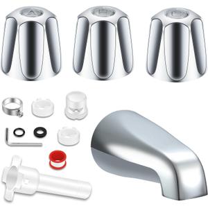 Tub Shower Trim Set, Shower Knobs 3 Piece and Bath Tub Spout, with Four in One Tub Spout Adapter for Pfister Tub Shower Faucet Handle, and for 1/2'', 3/4'' IPS Inside Thread (Chrome)
