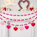 3Pcs Valentines Day Decorations Heart Felt Banner, 9.8FT Galentines Day Decorations Red Pink Pom Pom Garland, Felt Red Heart Hanging Garland for Mantle Fireplace Room Valentine Hanging Decor