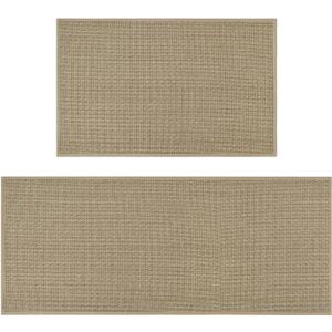Artoid Mode Washable Non Slip Kitchen Rugs and Mats Set of 2, Rubber Backing Absorbent Kitchen Mats for Floor Front of Sink - 20x32 and 20x48 Inch (Linen)