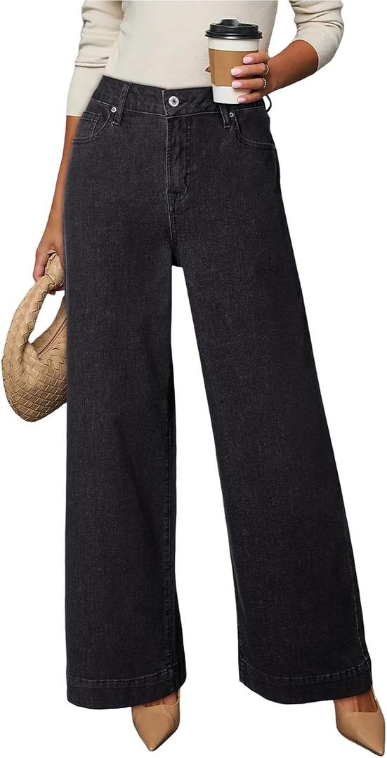 DOKOTOO Women's Casual High Waisted Jeans Stretch Button Wide Leg Loose Denim Pants with Pockets Size 4