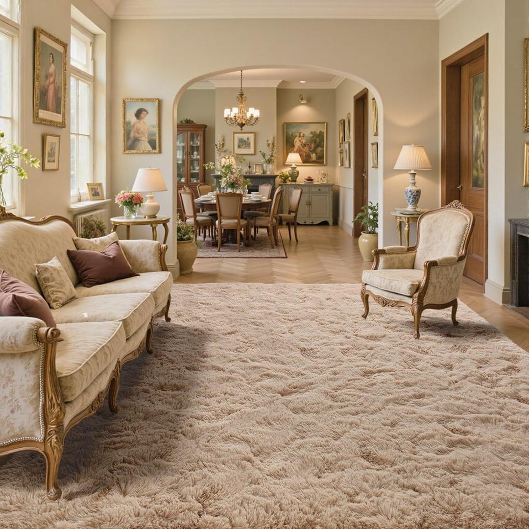 9x12 Area Rugs for Living Room Fluffy Neutral Beige,Modern Plush Non-Slip Soft Bedroom Shag Carpet for Book Room Office,Coffee Stain Resistant