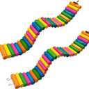 2Piece Hamster Colorful Bridge,Flexible Bendy Climbing Ladder Hanging Wooden Stairs Chew Toy for Bird Parrot Chipmunk Sugar Glider Gerbil Mice (2Pcs, coloured)