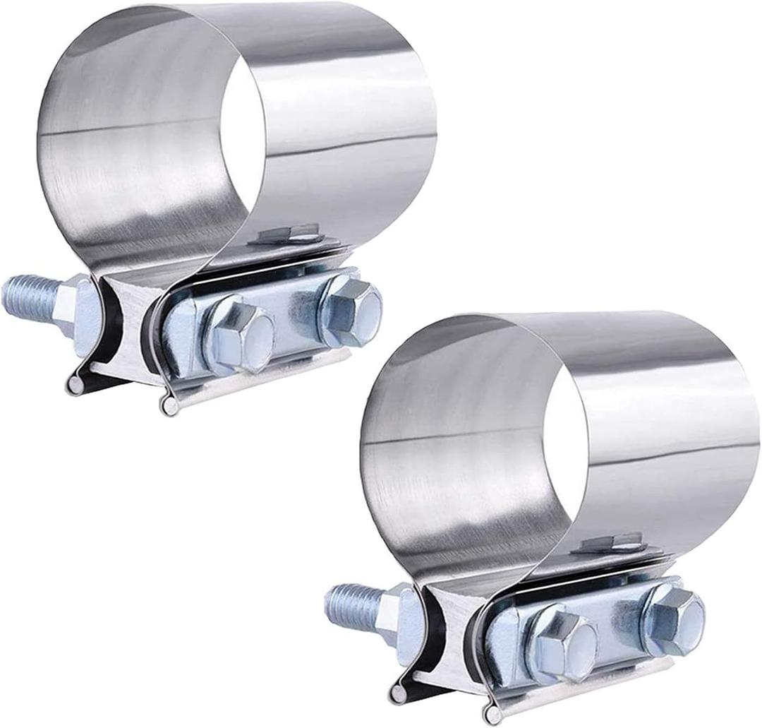 2Pcs 1.5inch Butt Joint Exhaust Band Clamp Stainless Steel Exhaust Muffler Clamp For Exhaust Pipes Muffler Ends And Exhaust System Connection (40MM)
