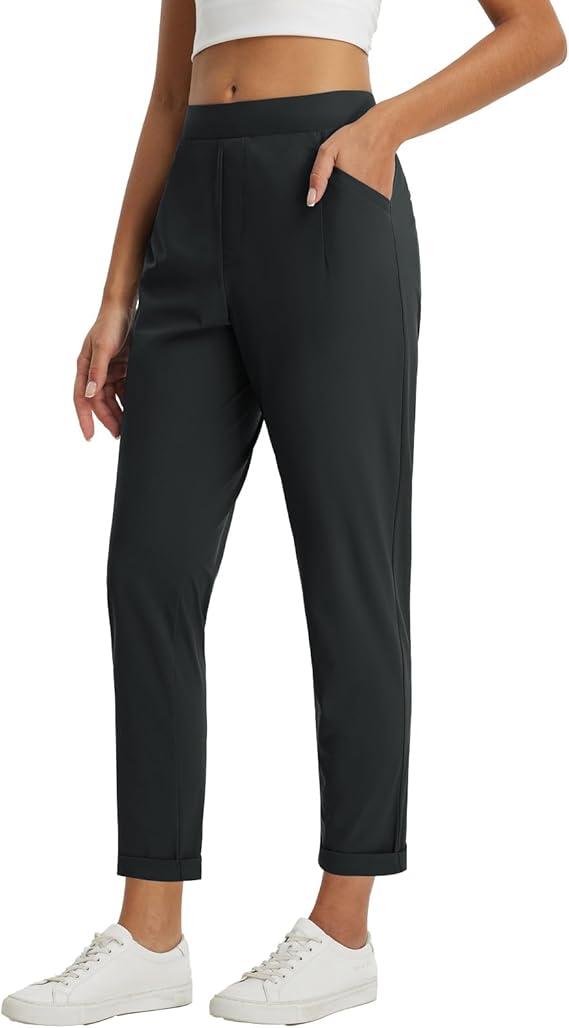 baleaf Womens Travel Pants with Zipper Pockets Stretchy Work Pants Business Casual Slacks Golf Pants Dressy with Pockets, Size M