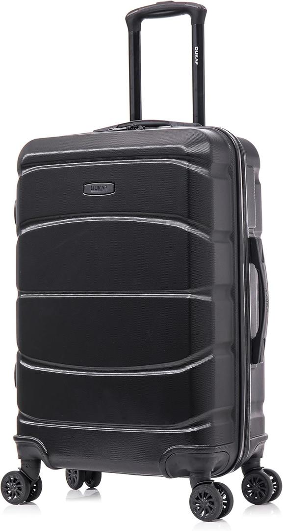 DUKAP SENSE Hardside Luggage with Spinner Wheels | 24 in Durable Lightweight Medium Checked Suitcase for Travel | Zipper Clouser Suit Case with Gel Handles and Trolley | Black