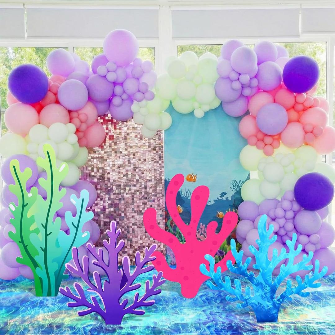 Novabright 5 Pcs Large Under the Sea Mermaid Party Decoration Ocean Wave Tablecloth Corals Seaweed Decoration for Under the Sea Beach Surf Pool Birthday Party Decorations Photography Props