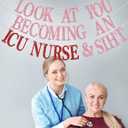 Look at You Becoming An ICU Nurse Banner, Congrats RN/BSN Graduation Decorations, Future ICU Nurse, ICU RN Decor, CCRN Grad Party Decorations Pink & Red Glitter