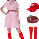 Women's Baseball League Costume Dottie Costume Pink Dress Halloween Cosplay Uniform Set M