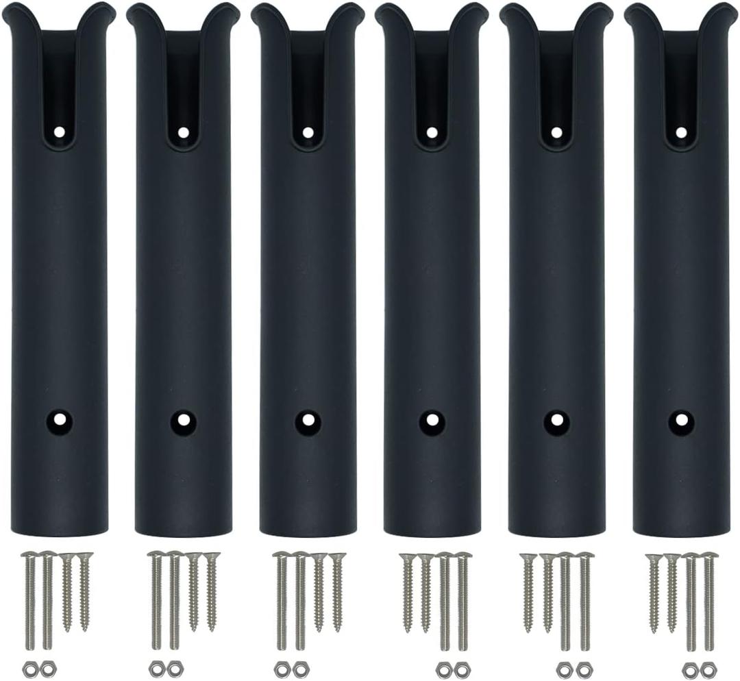 Wall Mounted Fishing Rod Holders Tubes Links Fishing Rod Holder Rack Rests (6-TUBE Black-HiUmi-US)