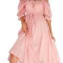 R.Vivimos Women Summer Half Sleeve Cotton Ruffled Vintage Elegant Backless A Line Flowy Long Dresses (Small, Pink#2)