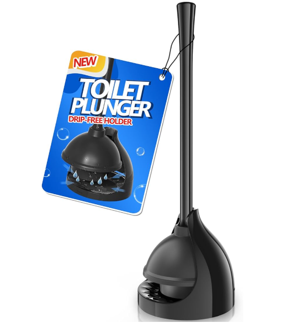 LOVLOY Toilet Plunger with Holder, Plunger with Unique Holder for 5.7inch Toilet Drain, Plungers for Bathroom with Holder, Toilet Plunger Heavy Duty (2, Black)
