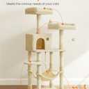 Feandrea Cat Tree, 56.3-Inch Cat Tower, Multi-Level Plush Condo with 11 Scratching Posts, 2 Perches, Hammock, Cave, Beige UPCT15BE