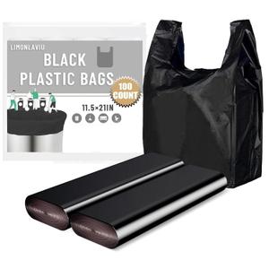 LimonLaviu Black Plastic Grocery Bags, 100 Pack, 11.5'x 6.5" x 21', 22 Pound Capacity, Heavy Duty, Unscented