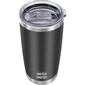 WETOWETO 20oz Tumbler, Stainless Steel Vacuum Insulated Coffee Tumbler Cup, Double Wall Powder Coated Leak-proof Travel Coffee Mug Cup (Black, 1 Pack)