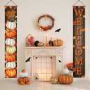 2 x Pumpkin Maple Leaves Leaf Door Fall Decorations Porch Banner Fall Banner Autumn Thanksgiving Decorations Board Wall Hanging Farmhouse Supplies Pumpkin Porch Decorations Outdoor for Home Office Holiday (No light)