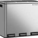 SONGMICS Trash Can, 3 x 4.8 Gallon Garbage Can, 14.4 Gallon Recycle Bin with Soft-Close Lids, Pedals, and Inner Buckets for Kitchen, Stainless Steel, Silver and Black ULTB54NL