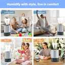 6L Humidifiers for Bedroom Large Room Home, Cool and Warm Humidifiers for Baby and Plants Mist Top Fill Desk Humidifiers Essential Oil Diffuser, Quiet with Adjustable Mist,360Nozzle-Grey