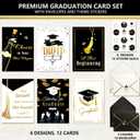 12 Pack Gold Foil Graduation Cards 5 x 7 in with Envelopes and Sticker Seals, 6 Elegant Designs with Printed Messages Inside, Congrats Cards for High School & College Graduates, Gifting and Mailing