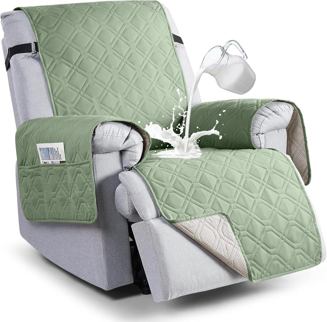 VANSOFY 100% Waterproof Recliner Chair Covers, Recliner Cover Non-Slip Dog Chair Cover Furniture Protector Washable Slipcover with Pocket, Elastic Straps for Pets, Dogs(Light Green, 28")