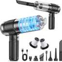 KMM Handheld Car Vacuum Cleaner, 10000PA Vacuum Cleaner & Air Duster, 120W High Power Vacuum Portable Cordless, Hand Held Vacuum Rechargeable with Multi-Nozzles & LED Light for Home, Car, Office (Black & Silver)