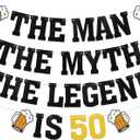 The Man The Myth The Legend is 50 Banner - Cheers & Beers to 50 Years Birthday Decorations, 50 Years Loved & Blessed Decorations, Legend Since 1974 Decor, Happy 50th Birthday Party Decorations Black Glitter