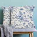 CXMEIFLY Spring Floral Leaves Pillow Covers 18 x 18 Inch Set of 2 for Chinoiserie Flowers Decor Throw Pillows Blue and White Seasonal Plant Outdoor Decorative Cushion Cases for Couch Bed Decorations