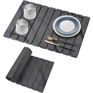 Large Stone Dish Drying Mats for Kitchen Counter, 24"(L)16"(W) Marble, Drying Collapsible Dish Drying Mat, Eco-Friendly Absorbent Diatomaceous Earth Mats for Dishes Bottles Cups - Dark Grey