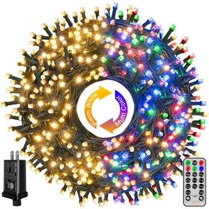 Ollny Christmas Lights, 210FT 640LED Color Changing Christmas Tree Lights with 11 Modes Remote Control, Outdoor Christmas Lights for Outside Indoor Patio Weddings Xmas Decorations (640 LED Dark Green Wire, Warm White & Multicolor)