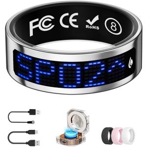 Smart Ring for Women & Men with Display, Health Ring with Heart Rate, Sleep Monitor, IP68 Waterproof Fitness Ring, Fitness Tracker Ring, No APP Fee for iPhone & Android (Silver, 8#)