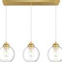 8-Inch Gold Kitchen Island Light,Clear Globe Glass,3-Light,BG-3S