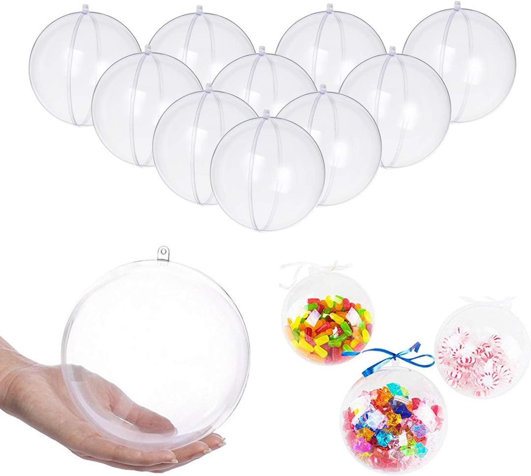 UNIQLED 3.94"/100mm Clear Plastic Fillable Christmas DIY Craft Ball Ornament-Pack of 10