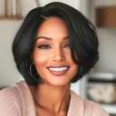 Short Bob Wig, Synthetic Hair, Black, Natural Looking Synthetic Hair Wigs for Women Female Wig Bob Hairstyles Brown Hair (Black)