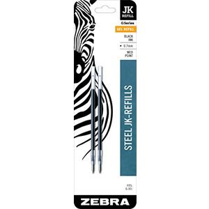Zebra Pen G-Series Stainless Steel Gel Ink Pen JK-Refill, Medium Point, 0.7mm, Black Ink, 3-Pack