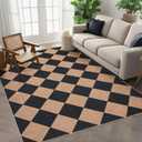 GarveeHome Checkered Easy Jute 3x5 Entryway Rug Machine Washable Outdoor Patio Rug Non-Slip Backing Checkerboard Black Tan Indoor Outdoor Carpet for Hallway Bathroom Kitchen Bedroom