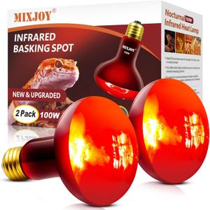 MIXJOY 100W Infrared Heat Lamp Bulbs, 2 Pack Reptile Infrared Heat Emitter Red Heat Lamp Bulbs Infrared Basking Light Bulbs for Reptiles, Bearded Dragon, Lizard, Tortoise, Chickens, Pets