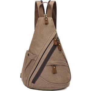KL928 Canvas Sling Bag - Small Crossbody Backpack Shoulder Casual Daypack Rucksack for Men Women(Large Version,Brown)
