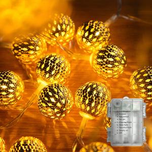 String Lights Indoor 20 LED Moroccan Fairy Lights Battery Operated with 8 Modes Outdoor Waterproof Globe Light for Home Patio Wedding Diwali Christmas Decor, Warm White