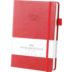 Ztowoto 2026 Planner,Leather Cover A5 2026 Weekly and Monthly Planner 5.7x8.5" with Pen Loop,Elastic Bond,365 Pages 2026 Diary for School,Office and Home(Red)