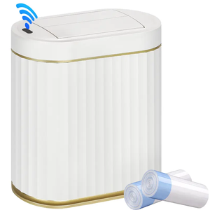 ELPHECO Bathroom Trash Can with Lid Butterfly, Motion Sensor Trash Can Bathroom Decor Automatic Garbage Can Wastebasket Bathroom Accessories, Kitchen, Living Room, Office, White Gold