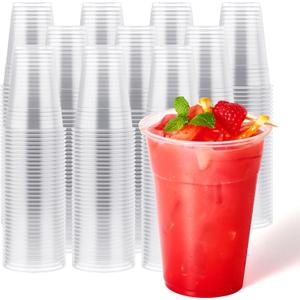 JOLLY CHEF   16 oz Clear Plastic Cups,Disposable Cups Drinking Cups for Ice Coffee,Milkshake, Cold Drinks