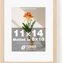 TONES FRAME DESIGN 11x14 Picture Frame Natural Wooden Frame with 8x10 Mat, 11x14 Frames Solid Wood Veneer 11 x 14 Picture Frames with Shatterproof Plexiglass for Poster Gallery Wall Home Decor