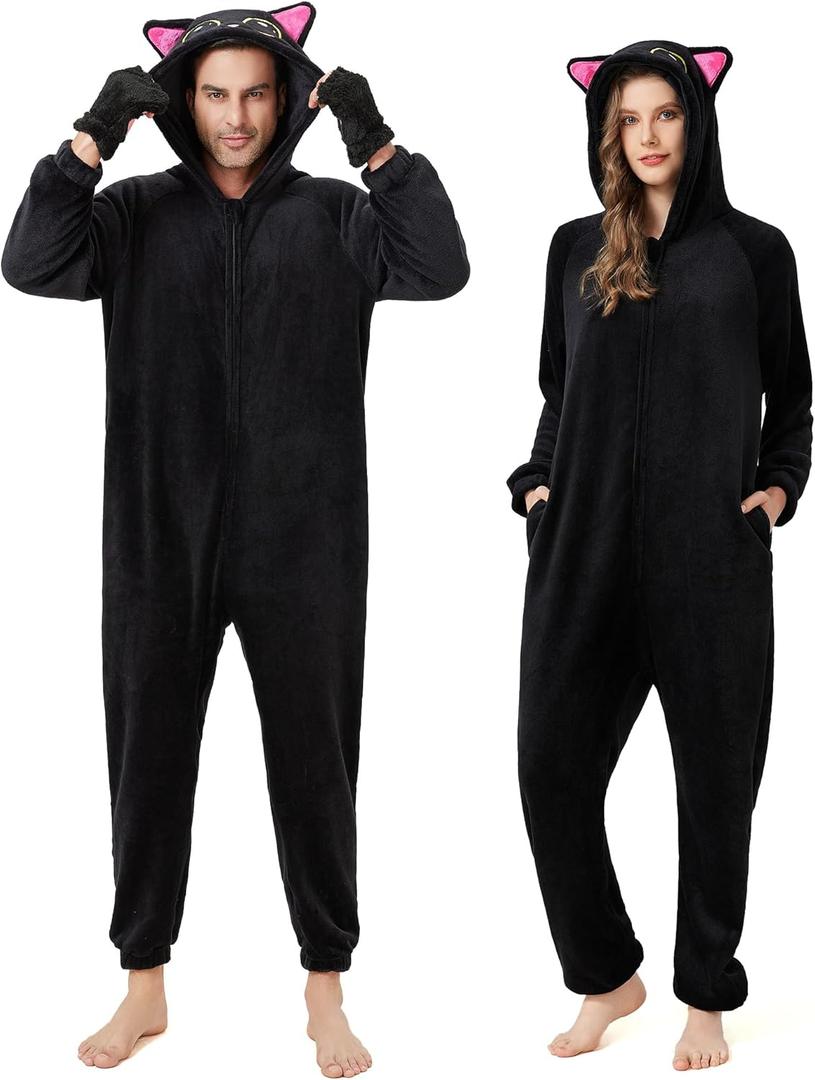 Ezuwail Unisex Adult Onesie Pajamas Outfit Animal Onesie Costumes for Women/Men (Small, Black)